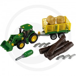 Žaislinis Klein John Deere traktorius su medžių ir šieno priekaba